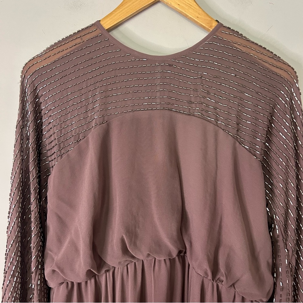 NWT ASOS Design Mauve Purple Long Sleeve Beaded Embellished Midi Dress - Picture 4 of 11
